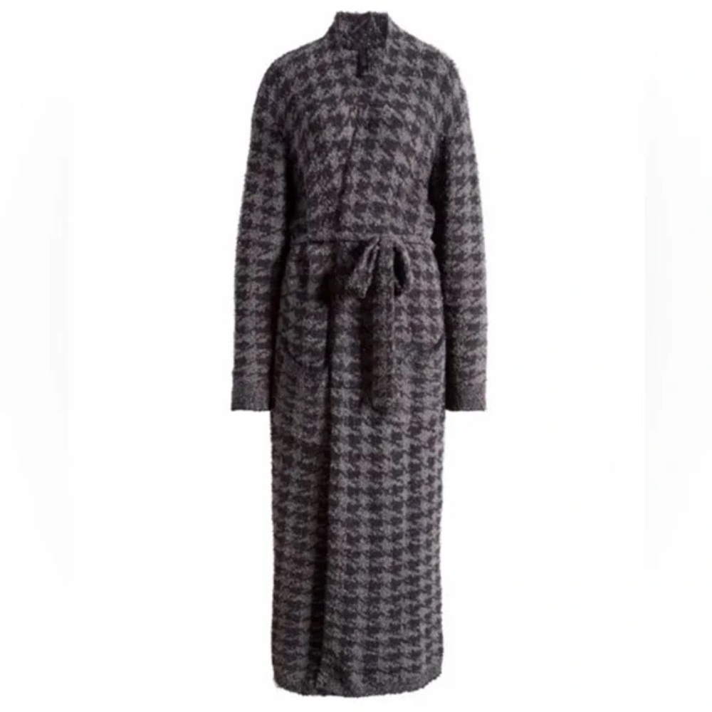 SKIMS Cozy Knit Robe Gray Houndstooth